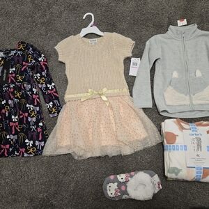 Girls' 4T Clothing Bundle with Dress, Sweater, and Pajamas (NWT)